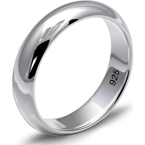 Pure 925 Sterling Silver Color Women And Men Ring Fashion Simple Ring Smooth High Polishing Wedding Band Ring For Lovers Couples