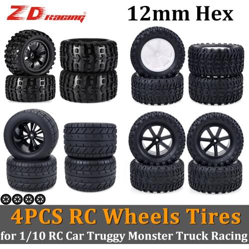 4pcs RC Wheels Tires 12mm Hex Hub Adapter Wheel Tire Rubber for 1/10 RC Car Truggy Monster Truck Desert Racing Short Course