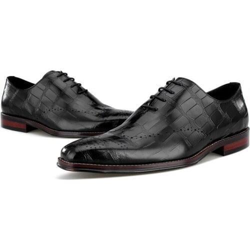 Crocodile Grain Brown / Black Wedding Groom Shoes Mens Dress Shoes Genuine Leather Oxford Business Shoes Male Social Shoes