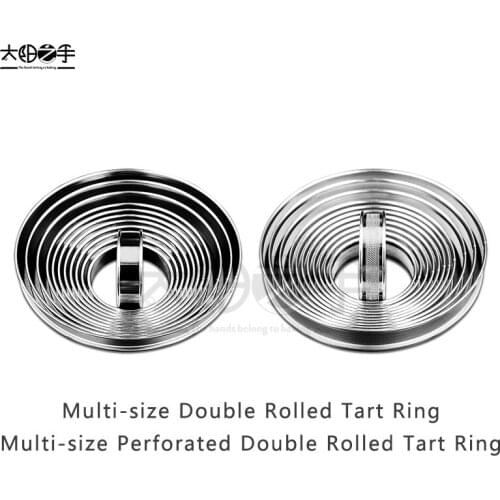Multi-Size Double Rolled Tart Ring Perforated Tart Ring 304 Stainless Steel Tart Ring Tartlet Mold Make Round Fruit Pie Egg Tart