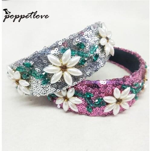 Fashion Sequin Headband Knotted Glitter Flower Hairband For Girls Party High Quality Headwrap Hair Accessories