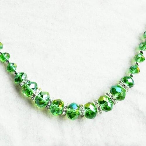Fashion Green Crystal Glass Faceted Beads Magnetic Clasp Necklace 45CM one piece 201