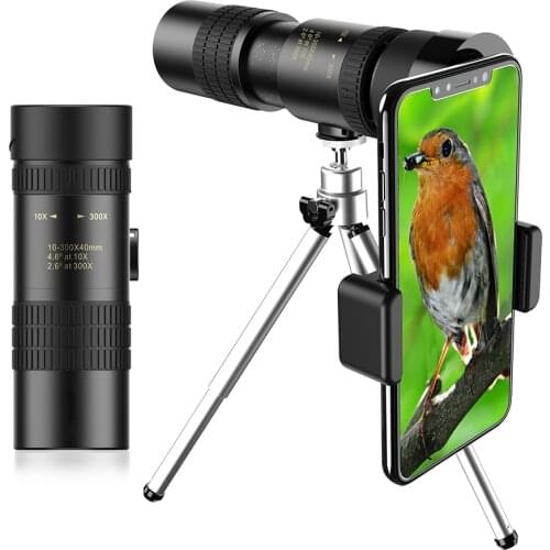 APEXEL 4K 10-300X40mm Telephoto Zoom Monocular Telescope With Smartphone Tripod For Camping Hunting Lll Night Vision Binoculars