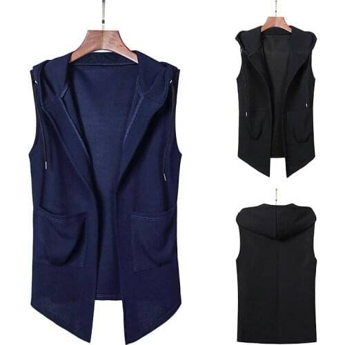 Mens Hooded Tops Vests Casual Sleeveless Hoodie Vest Tank Black Navy F37