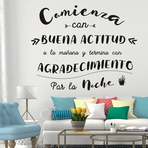 Wall Decals Comiendo Con Buena Actitud Spanish Quotes Stickers Poster Decor Vinyl Livingroom Murals Home Decoration RU2155