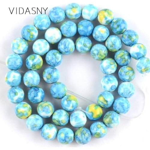 Natural Blue Green Rain Flower Stone Beads For Jewelry Making 4 6 8 10 12mm Round Spacer Beads DIY Necklace Bracelet 15"