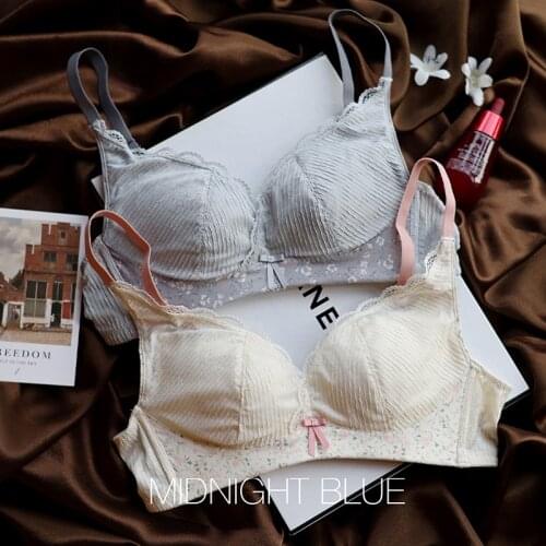 2021 New Silk Romantic Floral Thin Triangle Cup Intimates Summer French Student Small Cotton Underwear Girl Comfortable Bra Set