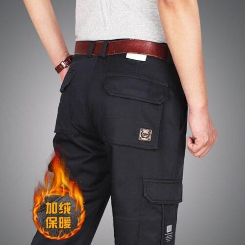 New plush mens elastic straight loose and thickened casual pants mens outdoor wear-resistant pants