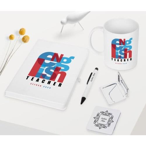 Personalized English Teacher Themed White Notebook Pen Cup Mirror Set-1