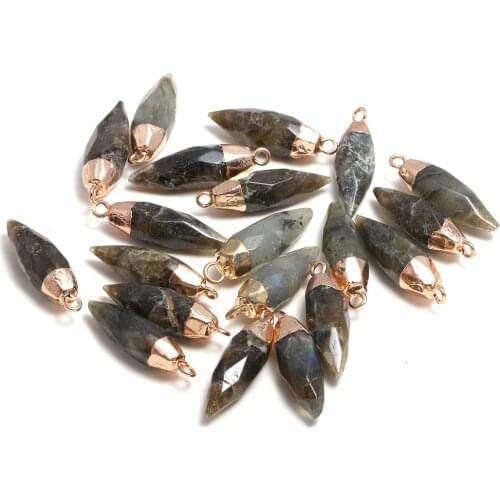 Natural Stone Pendants Reiki Heal Cone Shape Flash Labradorite Pendulum Charms Crystal for Jewelry Making Necklace Earrings