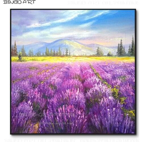 Professional Artist Hand-painted High Quality Pop Art lavender Landscape Oil Painting on Canvas Beauty Purple lavender Painting