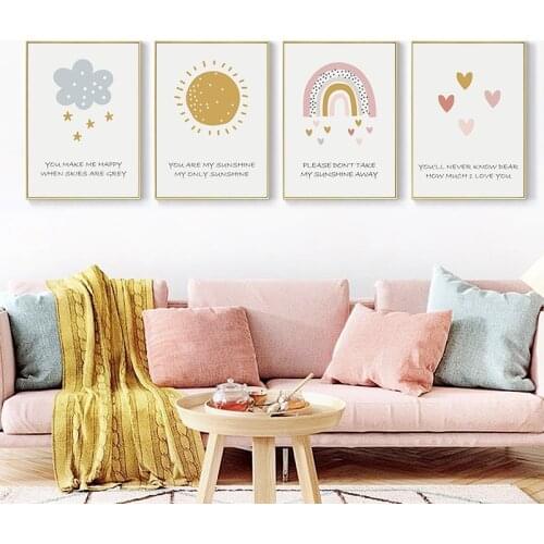 Simple Nordic cartoon watercolor love sun cloud rainbow childrens room home decoration picture print canvas dining room porch