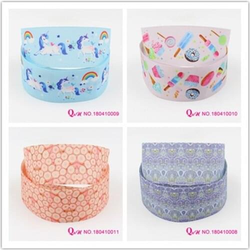 Q&N ribbon 16mm 22mm 25mm 38mm unicorn cartoon printed grosgrain ribbon webbing 50yards/roll for hair tie free shipping