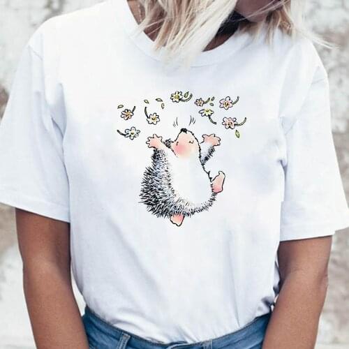 Happy Hedgehog Print T-Shirts Women T Shirts Summer Top Stylish Happy Young Aesthetic Clothes Spain Ropa Tumblr Mujer Dropship