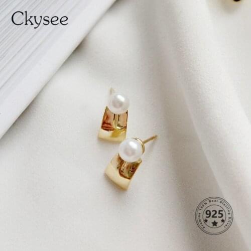 Ckysee Real 925 Sterling Silver Freshwater Pearl Earrings For Women Fashion Simple Geometric Earring Daily All-Match 2020
