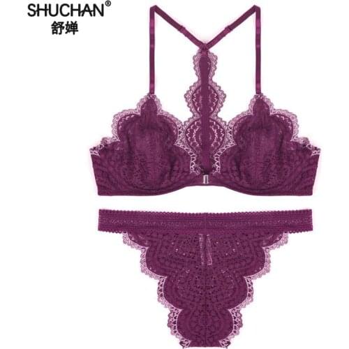SHUCHAN Sexy Lingerie Bra Set Lace Hollow Female Fashion Bra Underwear Summer Intimate Hot Selling Style Green White Black L012