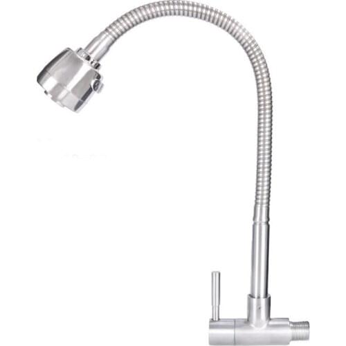 SUS 304 Stainless Steel Single Hole Wall mounted Cold Water Faucet Soft Swivel Spout