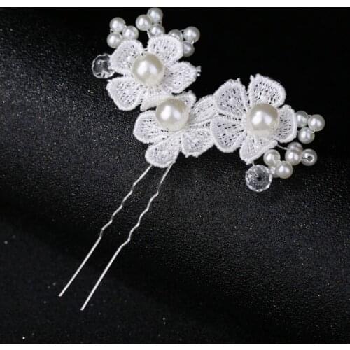 Wedding Decoration Exquisite Lace Small Flowers Hand-Diamond Pearl Decoration Bride Wedding Hair Accessories U-shaped Hairpin