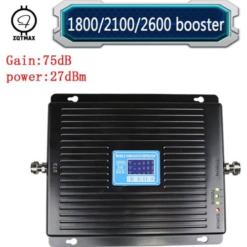 ZQTMAX 2G 3G 4G Repeater Tri Band Mobile Signal booster 75dB 1800 2100 2600 UMTS LTE Cellular amplifier