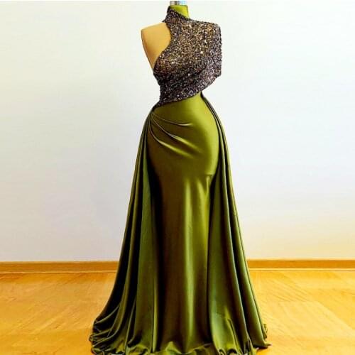 Sequined One Shoulder Evening Gowns Saudi Arabia Mermaid Prom Dresses Sweep Train Robe De Soiree Formal Party Dress 2021