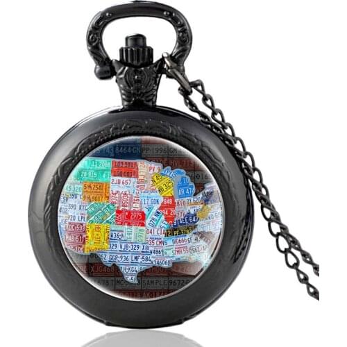 Vintage United States Map Design Black Quartz Pocket Watch Men Women Glass Dome Charm Pendant Necklace Hours Clock Gifts