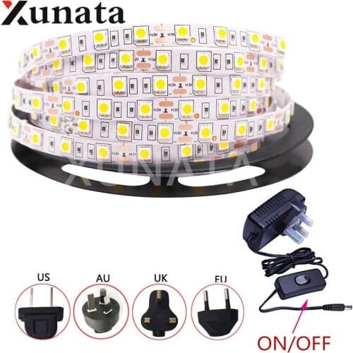 DC12V EU/AU/US/UK Plug Waterproof Flexible LED Tape 5050 60 Leds Strip Red/Green/Blue/White/Warm White With Switch