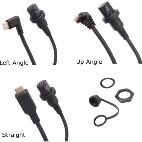 30CM USB 3.1 Type-c Male to Female AUX Flush Panel Mount Waterproof Extension Cable for Car Truck Boat Motorcycle Dashboard