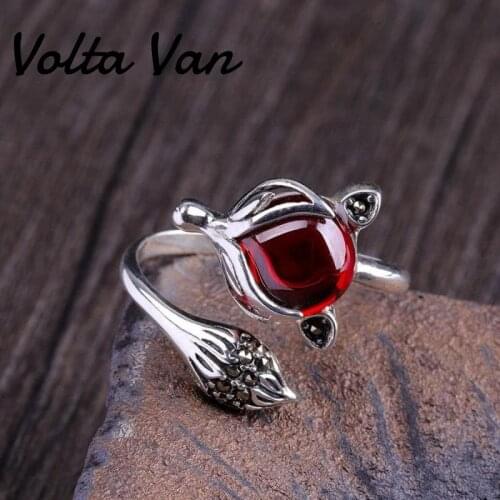 Volta Van 925 Sterling Silver Women Rings 2021 New Elegant Chalcedony Garnet Jewelry Trendy Opening Fashion Fox Concise Rings