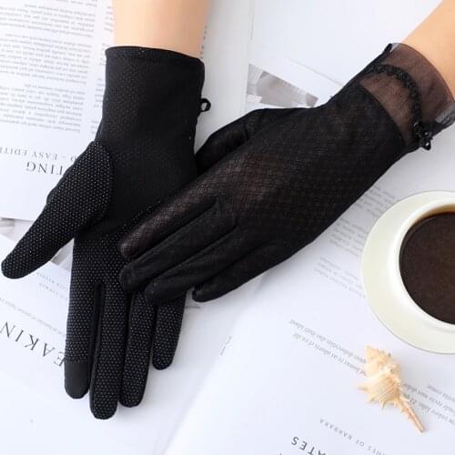 Women Lace Sunscreen Gloves Summer Lady Elegant Stretch Touch Screen Glove Breathable Anti Uv Slip Resistant Driving Gloves