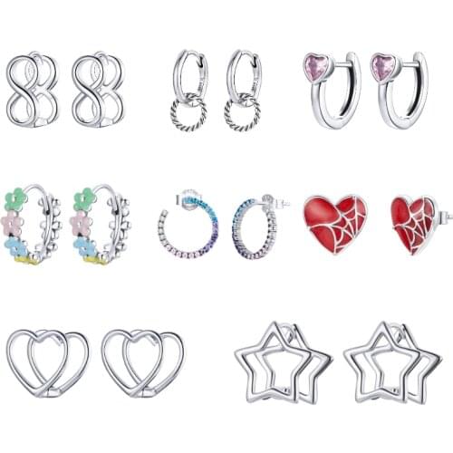 BISAER Stud Earrings 925 Sterling Silver Minimalism Star Heart Earrings For Women Wedding Engagement Jewelry Anel Gift EFE501