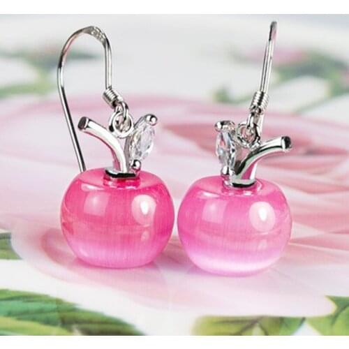 Cute Hot 925 Sterling Silver Earrings Lady Jewelry Chic Crystal Pink Green White Fruit Earring Women Valentines Day Accessories
