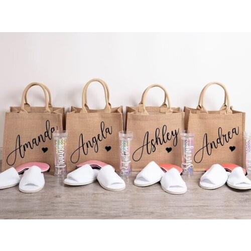 Personalized Burlap Bags Custom Name Monogram Beach Bags Bridesmaid Gift Bags Tote Jute Bags Custom Wedding Gifts for Bride