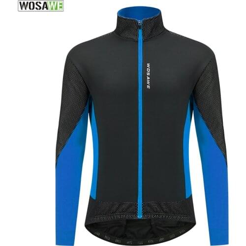 WOSAWE Winter Windproof Reflective Cycling Jacket Fleece MTB Bike Jacket Jersey Cycling Clothing Windbreakers with Zip pockets
