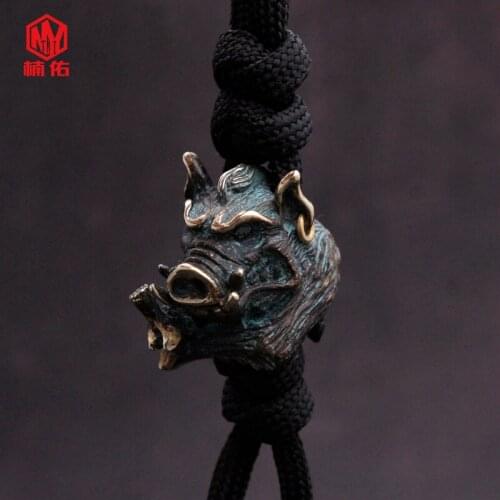 1PCS Hot Sale!!! EDC Tool Brass Knife Bead Retro Wild Boar King Outdoor Camping Survival Parachute Paracord Pendant
