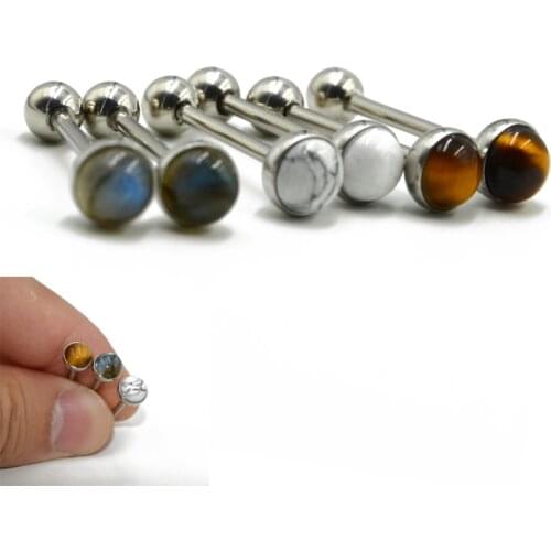 1pcs or 3pcs mixed color Labradorite Tiger Eye White Line Stone Tongue Barbell Ring Body Piercing Jewelry 14g