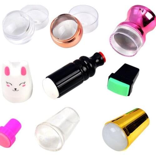 10 Types New Design Pure Clear Jelly Silicone Nail Art Stamper Scraper with Cap Transparent Nail Stamp Stamping Tools Nail Art