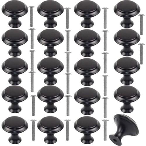 GTBL 20PCS Cupboard Knobs Cabinet Door Knobs Stainless Steel Handles Round Mushroom Door Handle Black Knobs(with Screws)