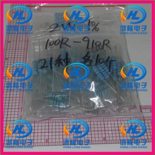 210PCS/lot 2W 21valuesX10pcs=210pcs 100R~910R Metal Film Resistor Kit Resistor Pack 1% samples psck Assorted Kit