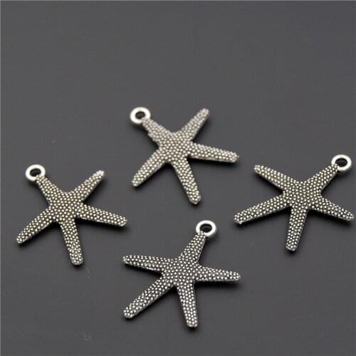 8PCS Silver Color Sea Animal Starfish Charm Diy Handmade Craft Star For Jewelry Making A2305