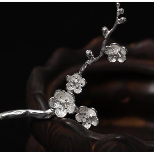 Hanfu Hair Accessories 925 Pure Silver Chinese Hair Stick Plum Blossom Flower For Women Jewelry Luxury Hair Pin Ancient Jeweller