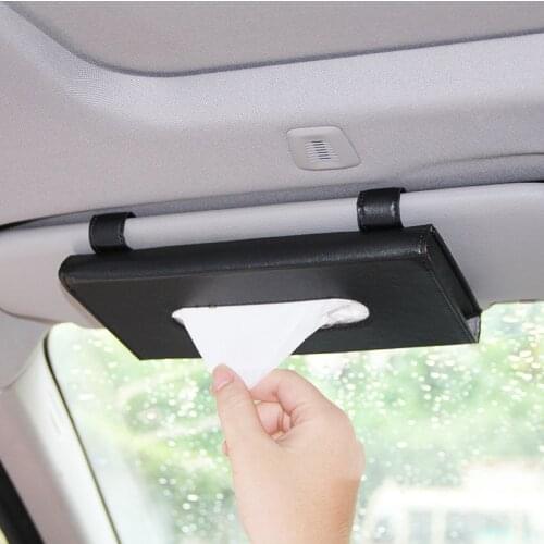Car Sun Visor PU Leather Tissue Box Auto Clip Holder Paper Napkin Accessories