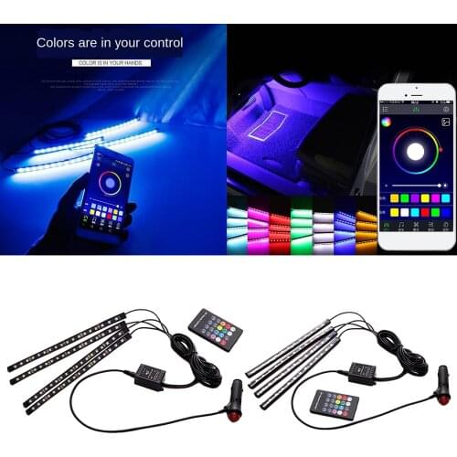 Car LED Strip Light, Car Interior Lights, Waterproof Multicolor Music under Dash Lighting Kits for and Other Smart Phone