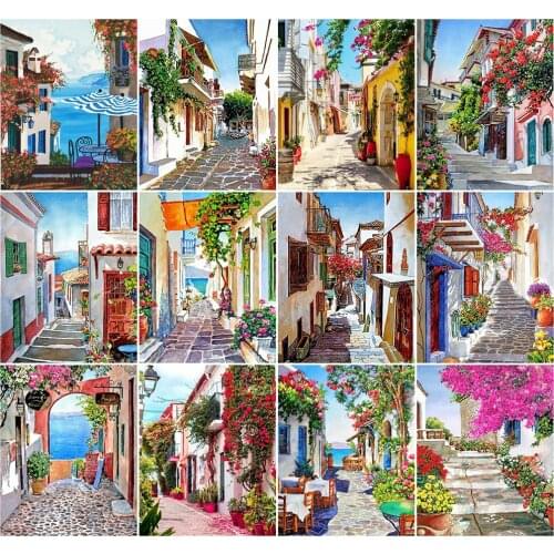 AZQSD 40x50cm Oil Painting By Numbers Seaside Landscape Home Living Room Art Craft DIY Pictures By Numbers Street Handmade Gift