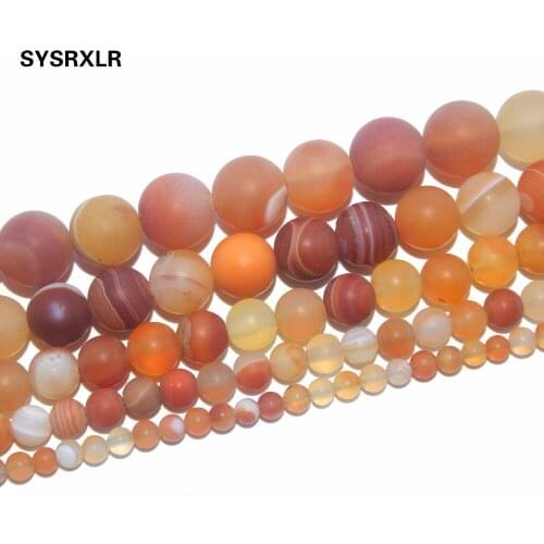 Free Shipping Natural Stone Beads Dull Polish Orange Stripes Agat For Jewelry Making DIY Bracelet Necklace 4/6/8/10/12 MM