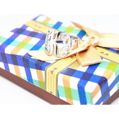 Solid Silver 3 Initial Ring Customized Monogram Ring Personalized Nameplate Ring Classy Unisex Jewelry