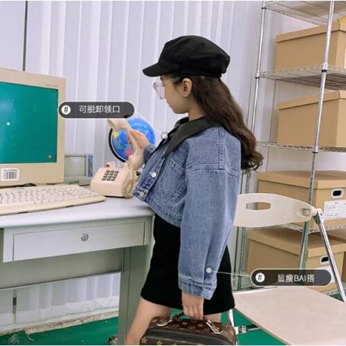 2020 Korean style girls denim patchwork coat full sleeve autumn girls coat 4-10t F527