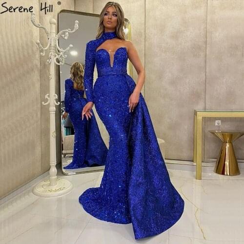 Dubai Royal Blue Mermaid Sexy Evening Dresses 2020 One Shoulder Sparkly Formal Dress Serene Hill LA70629
