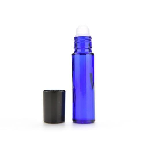 1pc Roll-On Black Plastic Cap Refillable Bottle Blue Glass Bottle Roll On Empty Fragrance Perfume Essential Oil Bottle 10 ML