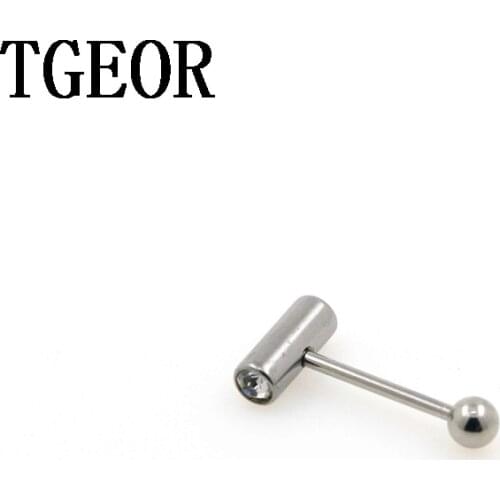 HOT 1 PAIR 1.6*16*6/(5*16)mm Hammer DOUBLE GEM tongue barbell Stainless Steel piercing tongue ring
