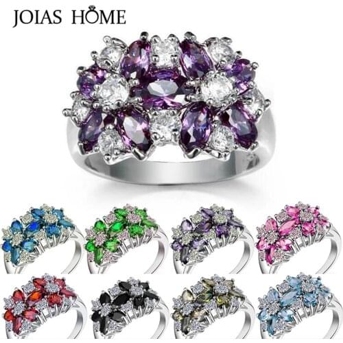 JoiasHome Charms Silver 925 Rings for Woman Trendy Fine Jewelry With Zircon 8 Colors Flower Womens Ring Gift Anniversary Party